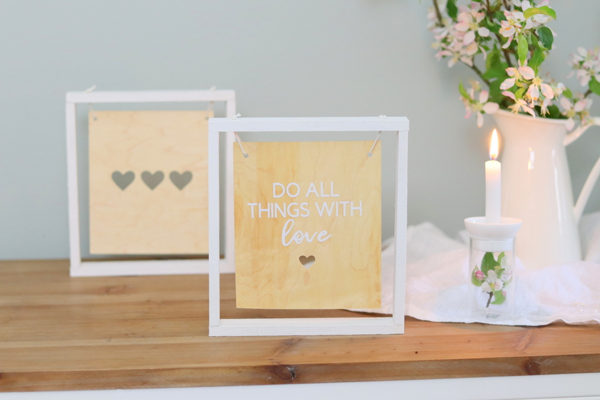 DIY selbstgemachte Holzschilder aus Furnier mit Klötzchenrahmen