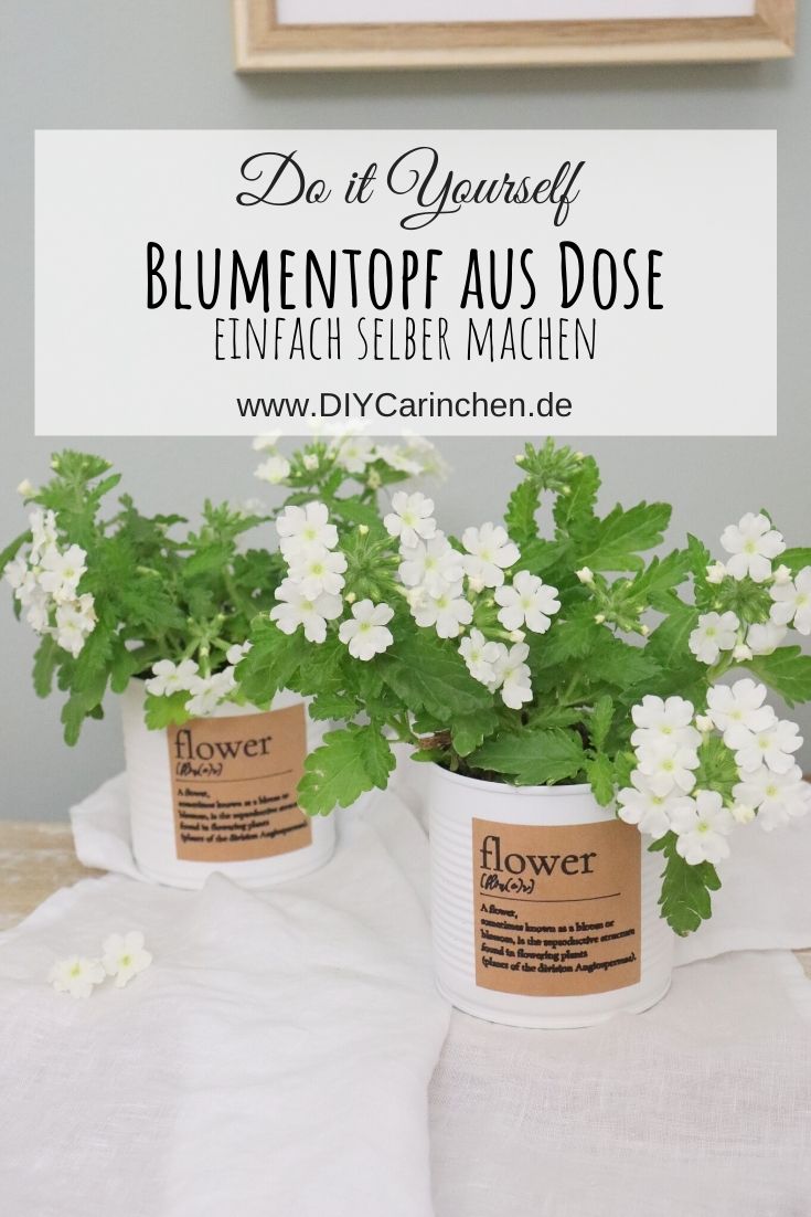 DIY - selbstgemachter Upcycling Blumentopf aus einer Konservendose mit Kreidefarbe und Etikett