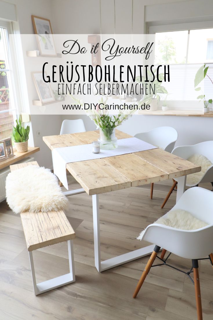 DIY - selbstgemachter Tisch aus alten Gerüstbohlen einfach selber bauen