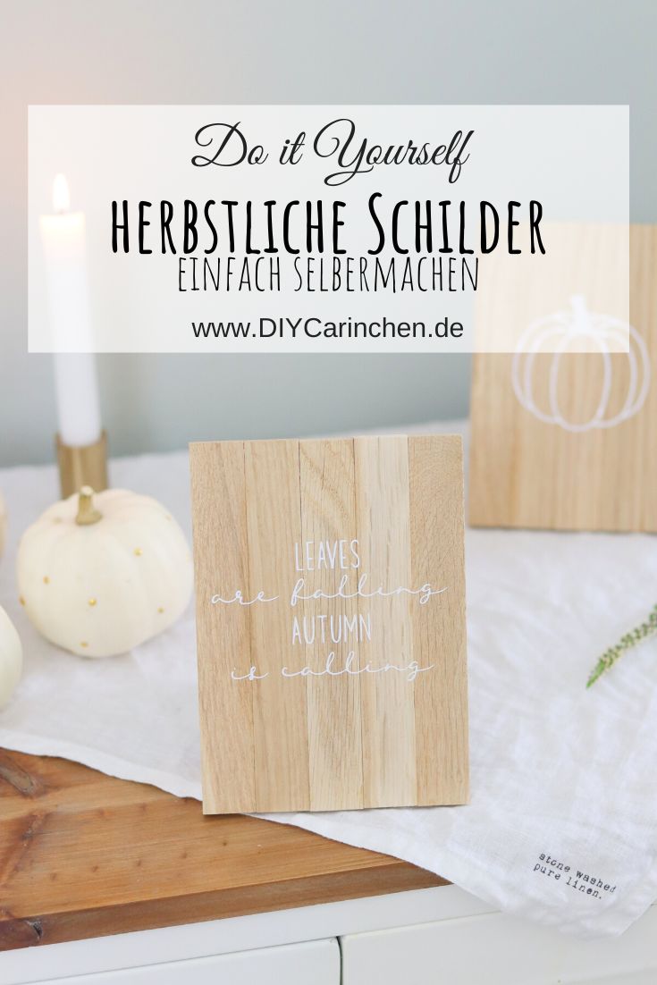 DIY Anleitung - selbstgemachte, herbstliche Schilder aus Klötzchen mit Plotter-Herbstmotiven 