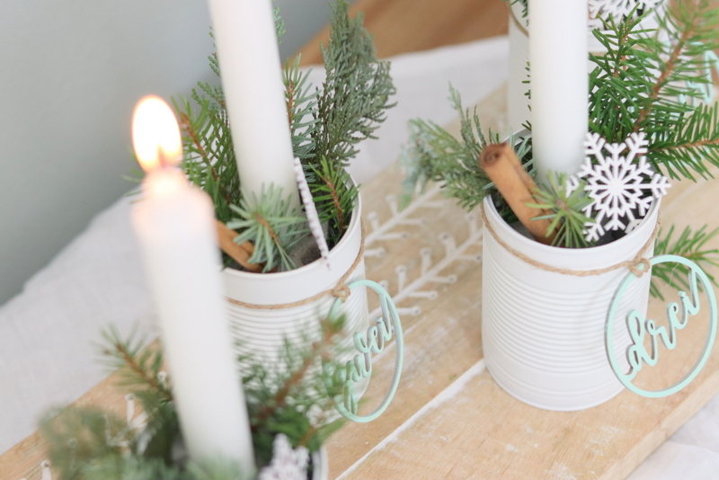 DIY - selbstgemachter Adventskranz aus Dosen / Konservendosen mit Tannengrün und Stabkerzen