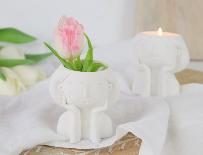 DIY - selbstgemachte Raysin Mädchenkopf - Figur zum Bepflanzen oder für eine Kerze - süße Deko