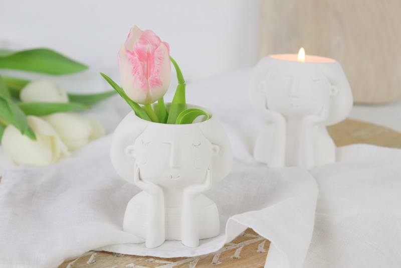 DIY - selbstgemachte Raysin Mädchenkopf - Figur zum Bepflanzen oder für eine Kerze - süße Deko