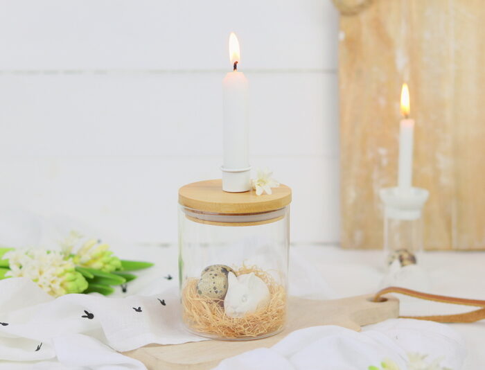 DIY - selbstgemachte Upcycling Kerzenhalter mit Raysin Hasen zu Ostern einfach selber machen