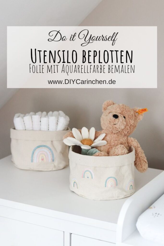 DIY Regenbogen Utensilo - Plotterfolie mit Aquarellfarbe bemalen