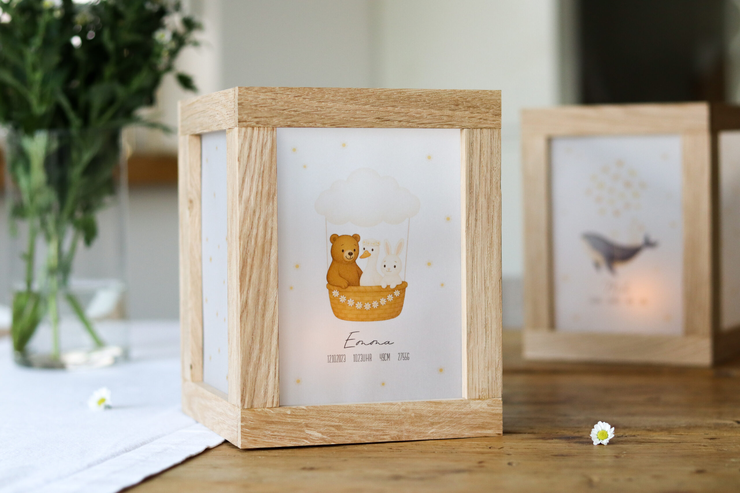 Klötzchen Laterne zur Geburt basteln – süße DIY-Deko mit Herz